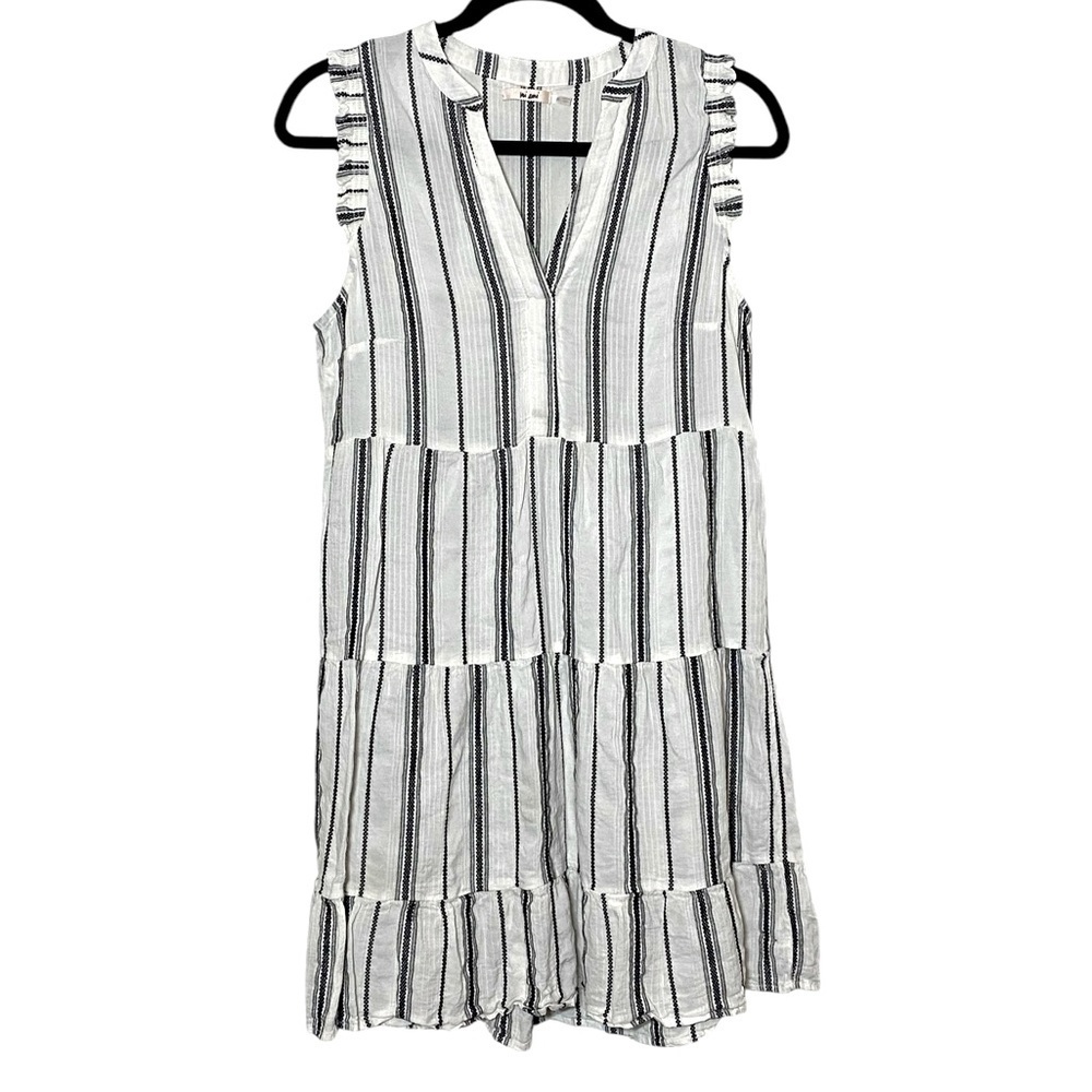 Miami Dress Size Small White Black Striped Sleeveless Lightweight Flowy Ruffles